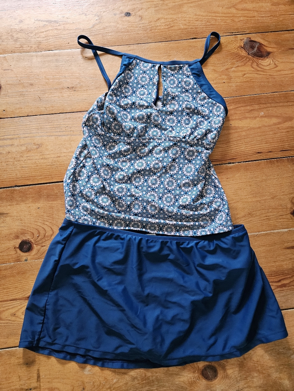 Blue Floral Halter Tankini Swim Suit